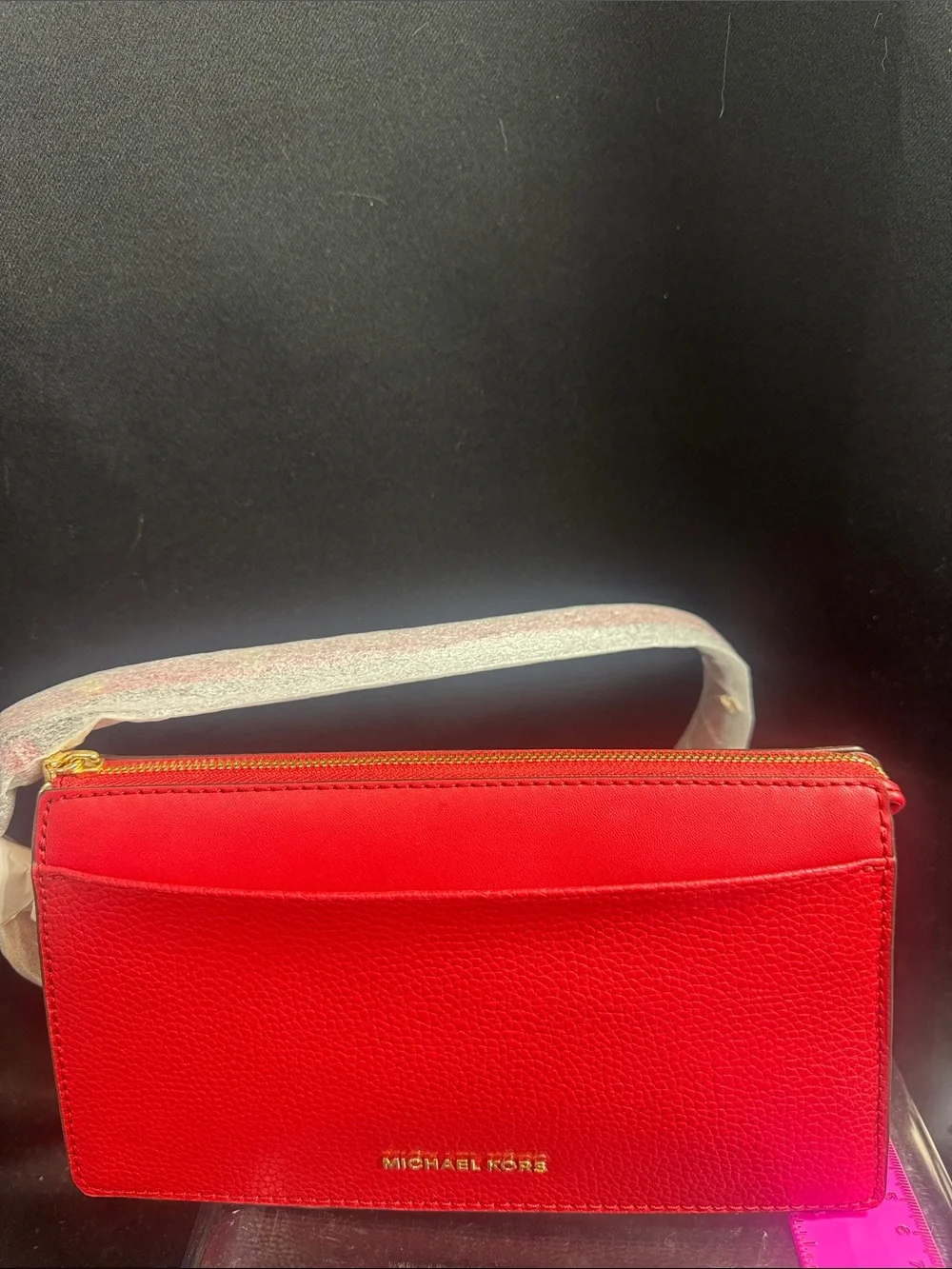 Michael Kors Red Leather Crossbody Wallet with Gold Hardware